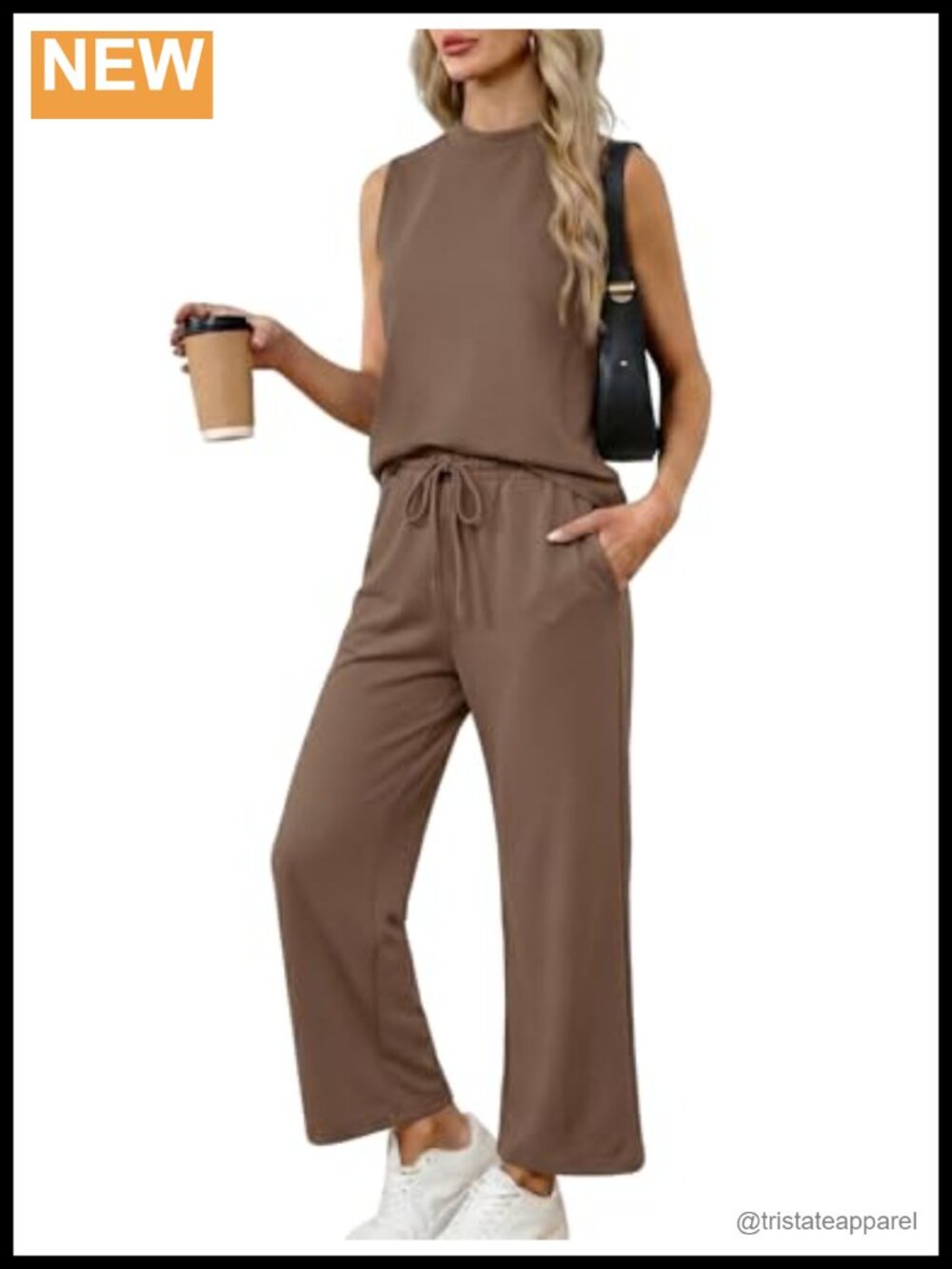 Women's 2 Piece Lounge Set Sleeveless Tank Wide Leg Pants Travel Outfit
